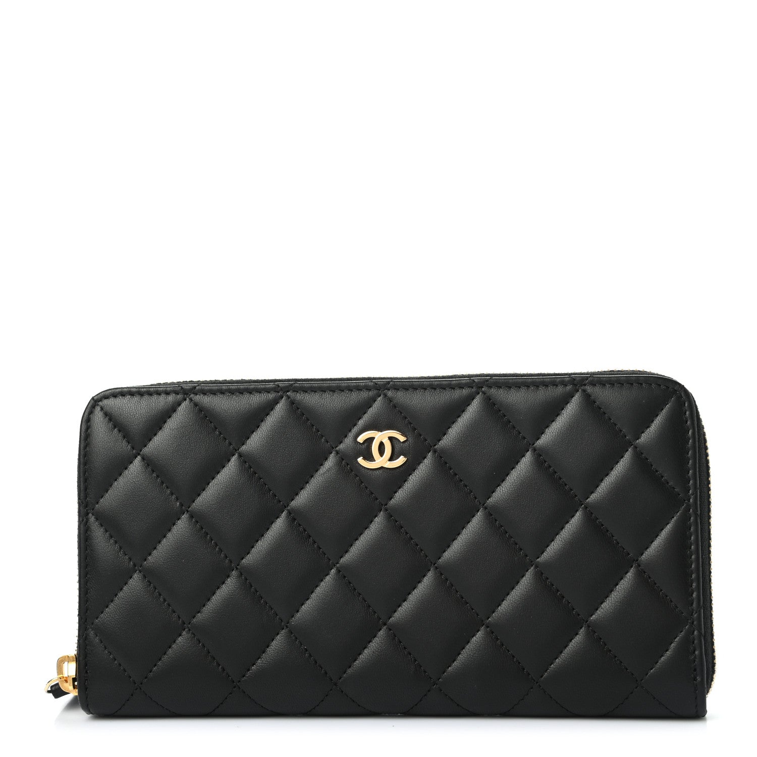 Chanel Lambskin Quilted Large Gusset Zip Around Wallet Black 1 of 8