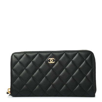 Chanel Lambskin Quilted Large Gusset Zip Around Wallet Black 1 of 8