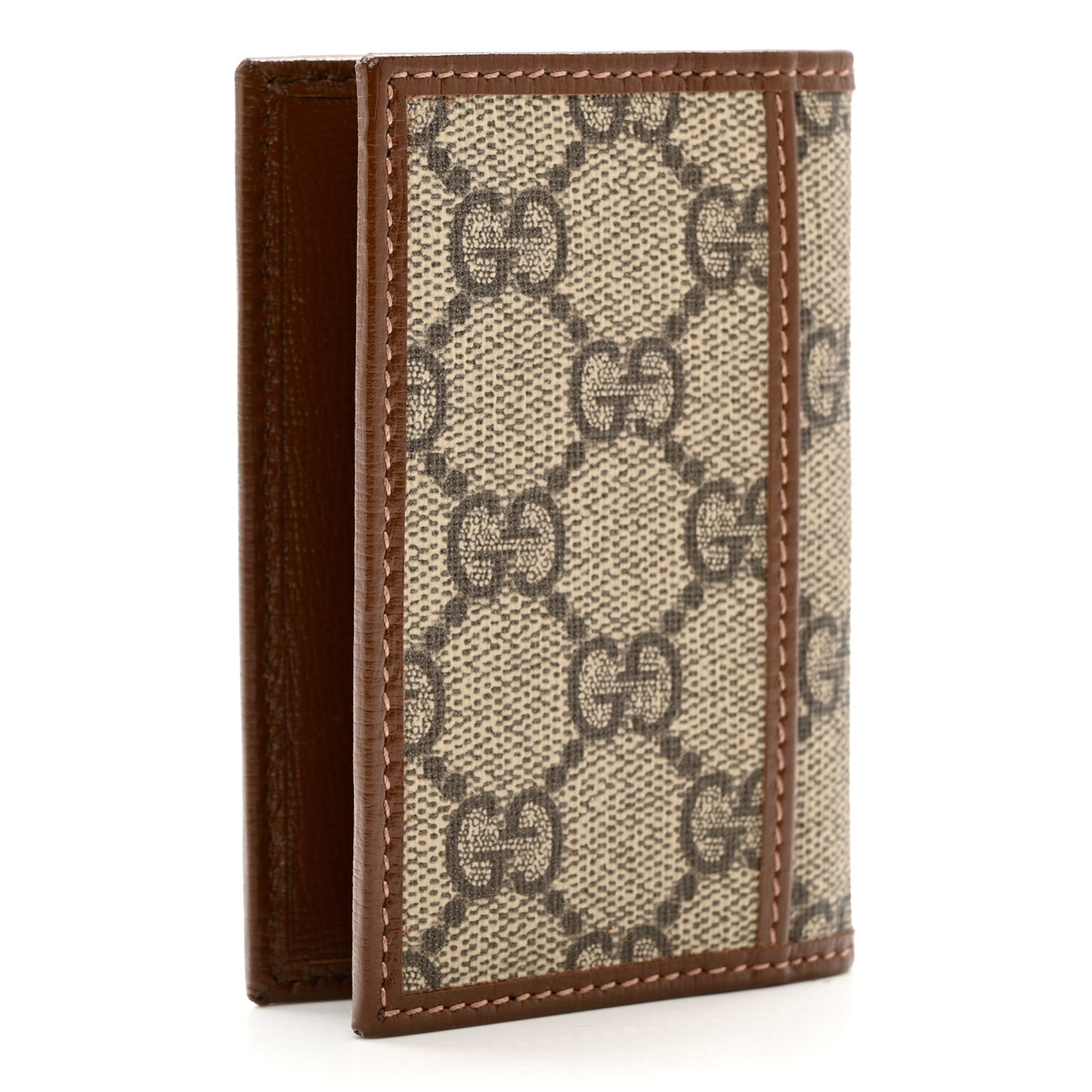 GG Supreme Monogram Azalea Calfskin Retro Interlocking G Card Case Beige Ebony Brown Sugar