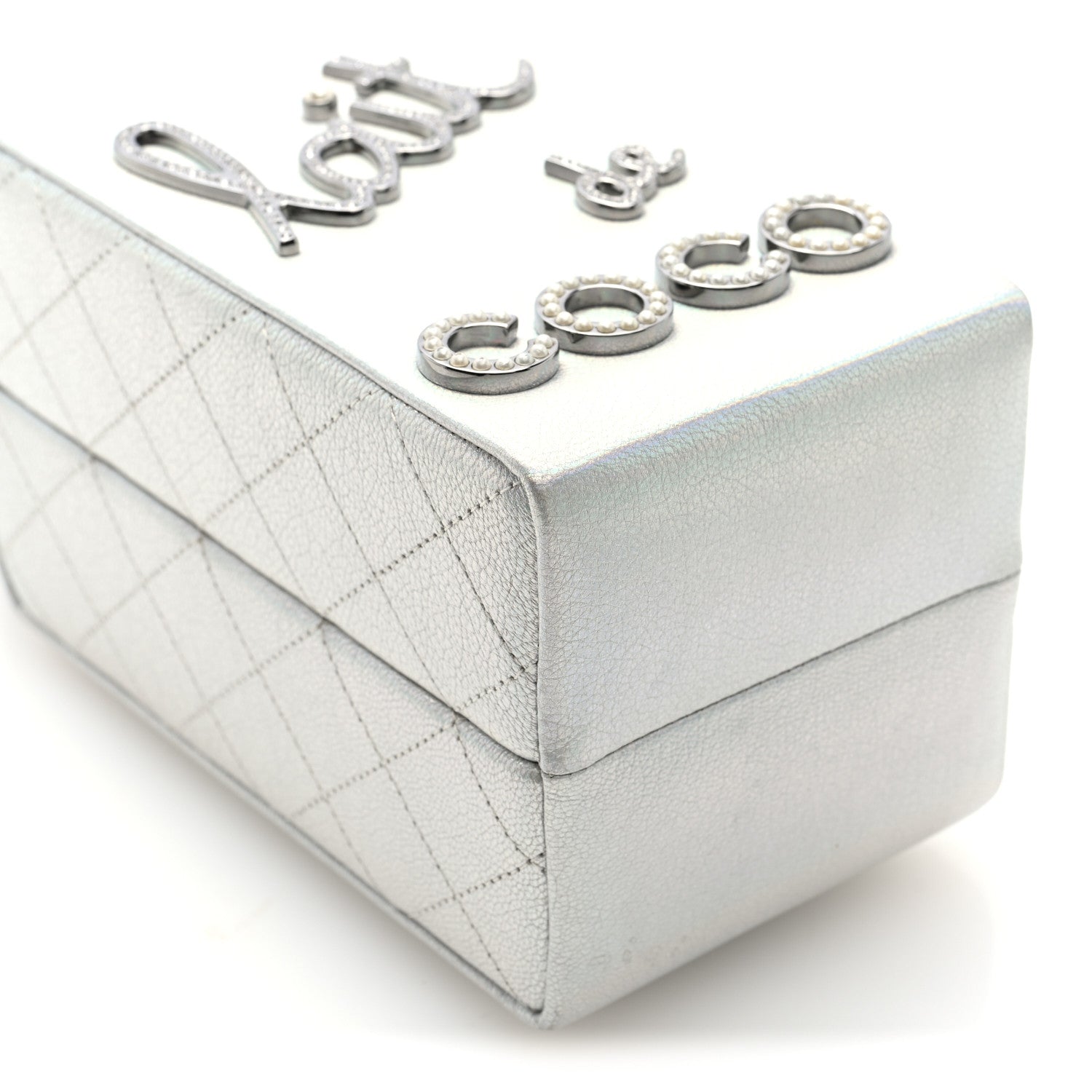 Chanel Metallic Goatskin Lait de Coco Milk Carton Bag Silver 8 of 9
