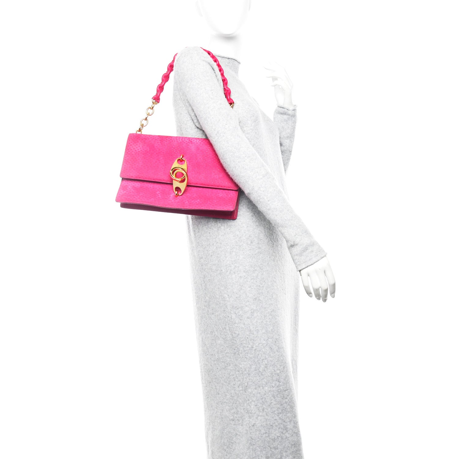 Tom Ford Suede Large Clip Shoulder Bag Hot Pink 2 of 12