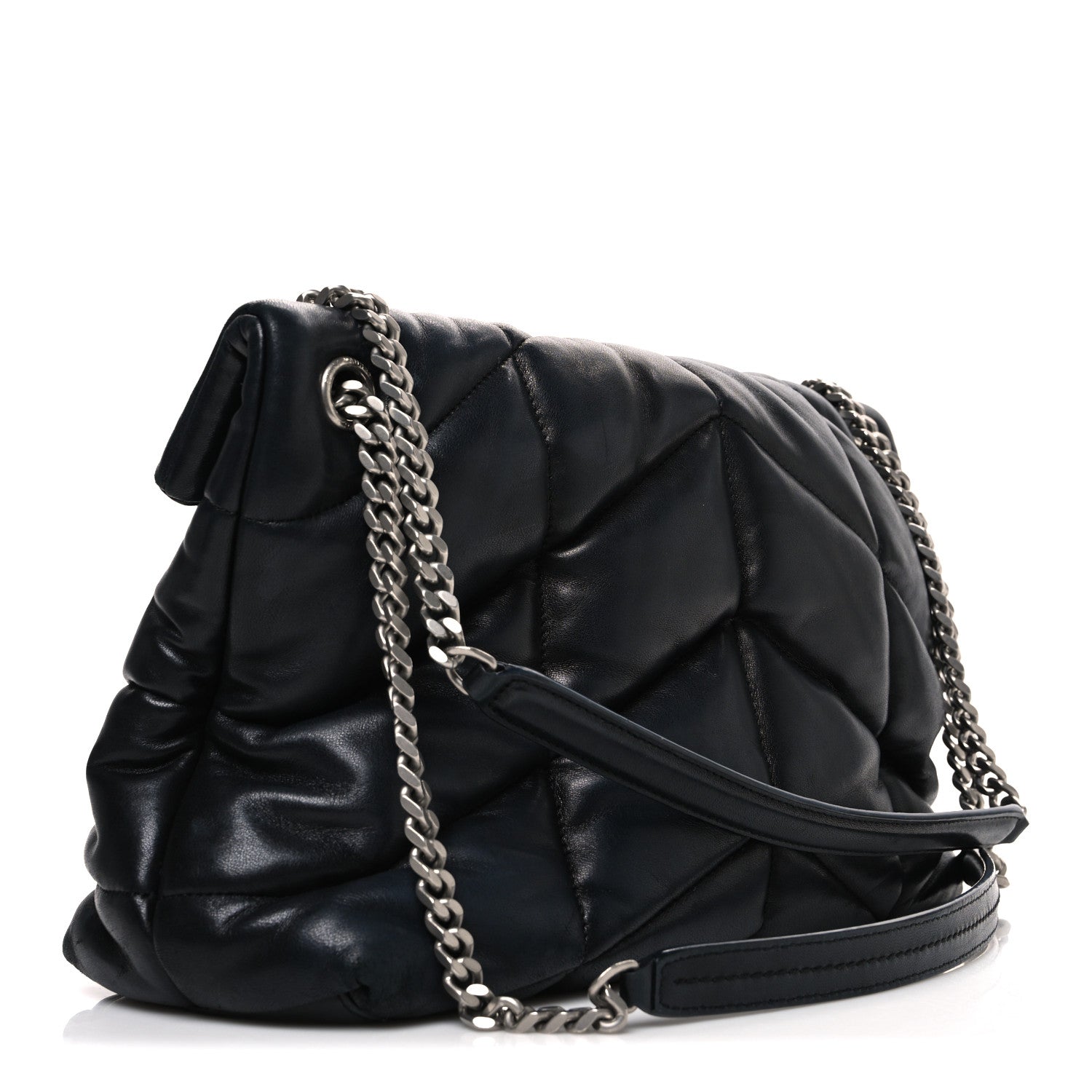 Saint Laurent Lambskin Quilted Medium Loulou Puffer Monogram Chain Satchel Black 3 of 10