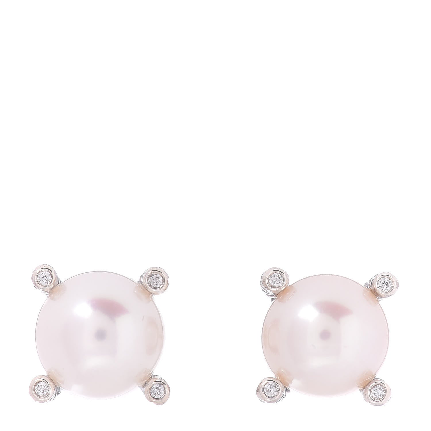 David Yurman Sterling Silver Diamond Pearl 10mm Cable Stud Earrings 1 of 4