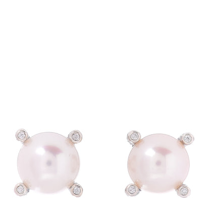 David Yurman Sterling Silver Diamond Pearl 10mm Cable Stud Earrings 1 of 4