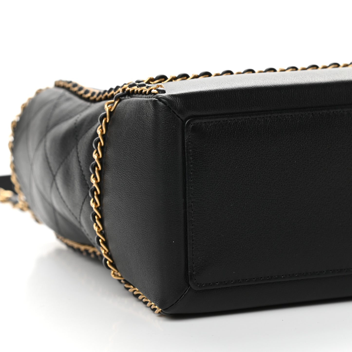 Calfskin Quilted Chain Lines Shopping Tote Black