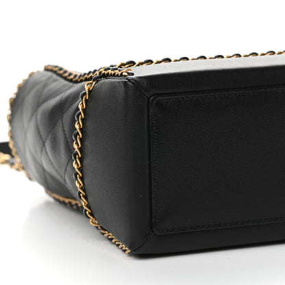 Chanel Calfskin Quilted Chain Lines Shopping Tote Black 8 of 9
