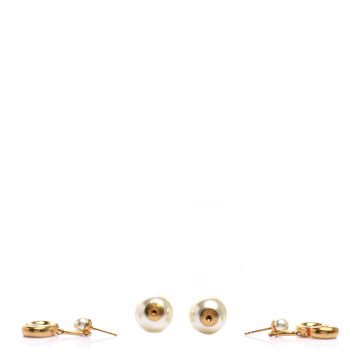 Christian Dior Pearl Logo Drop Earrings Gold 3 of 4
