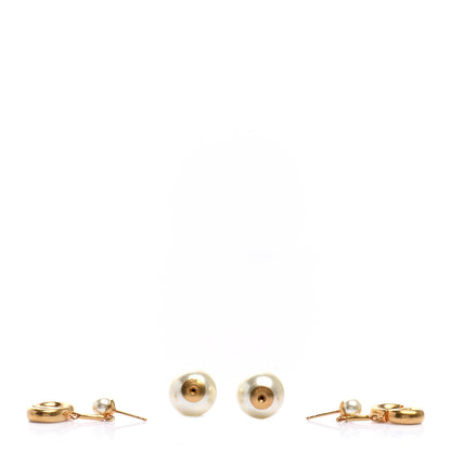 Christian Dior Pearl Logo Drop Earrings Gold 3 of 4