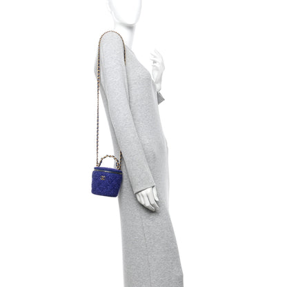 Chanel Tweed Quilted Afternoon Tea Top Handle Vanity Case With Chain Purple 2 of 11
