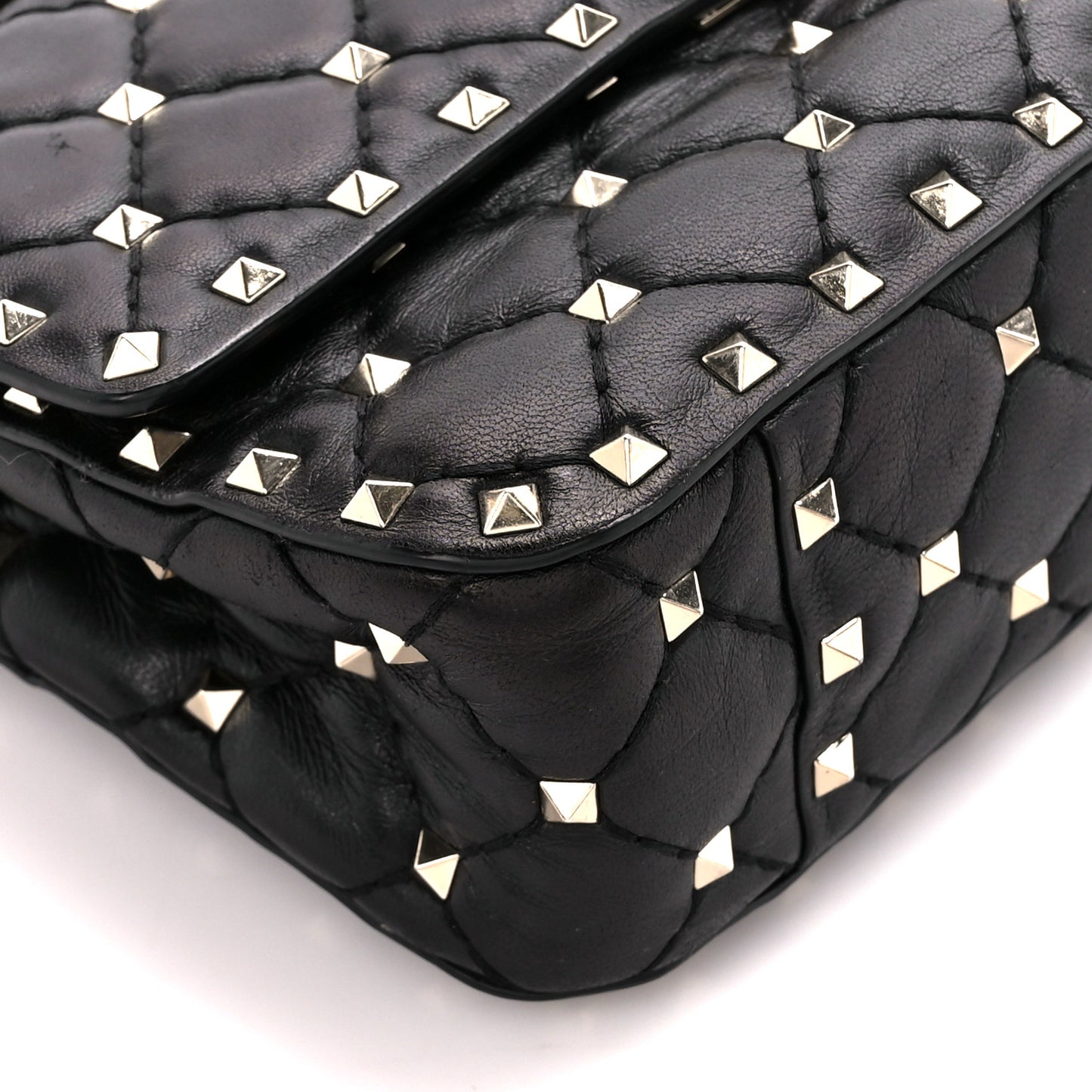 Lambskin Small Rockstud Spike Shoulder Bag Black