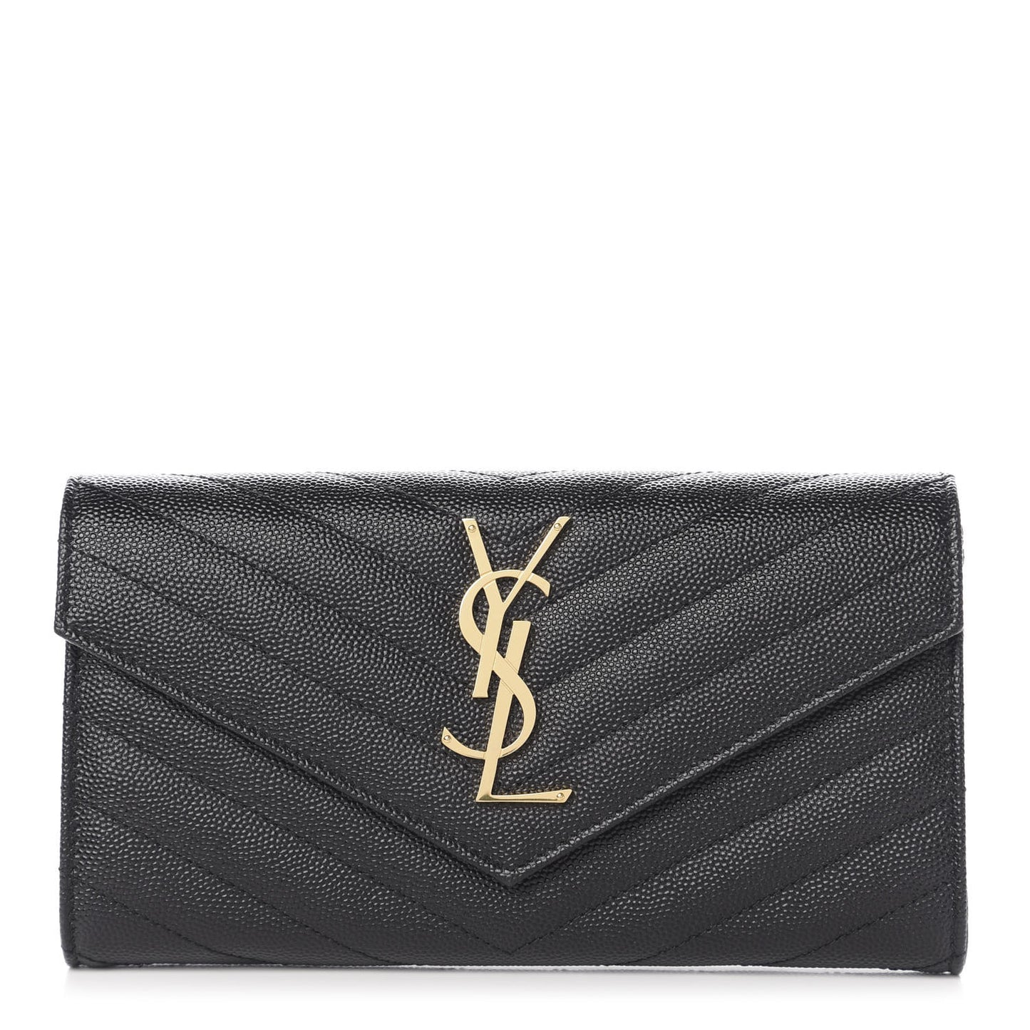 Grain De Poudre Matelasse Chevron Monogram Flap Wallet Black