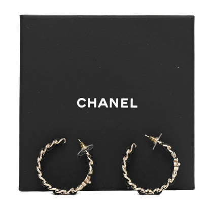Chanel Metal Lambskin Quilted CC Turnlock Chain Hoop Earrings Gold Black 5 of 5