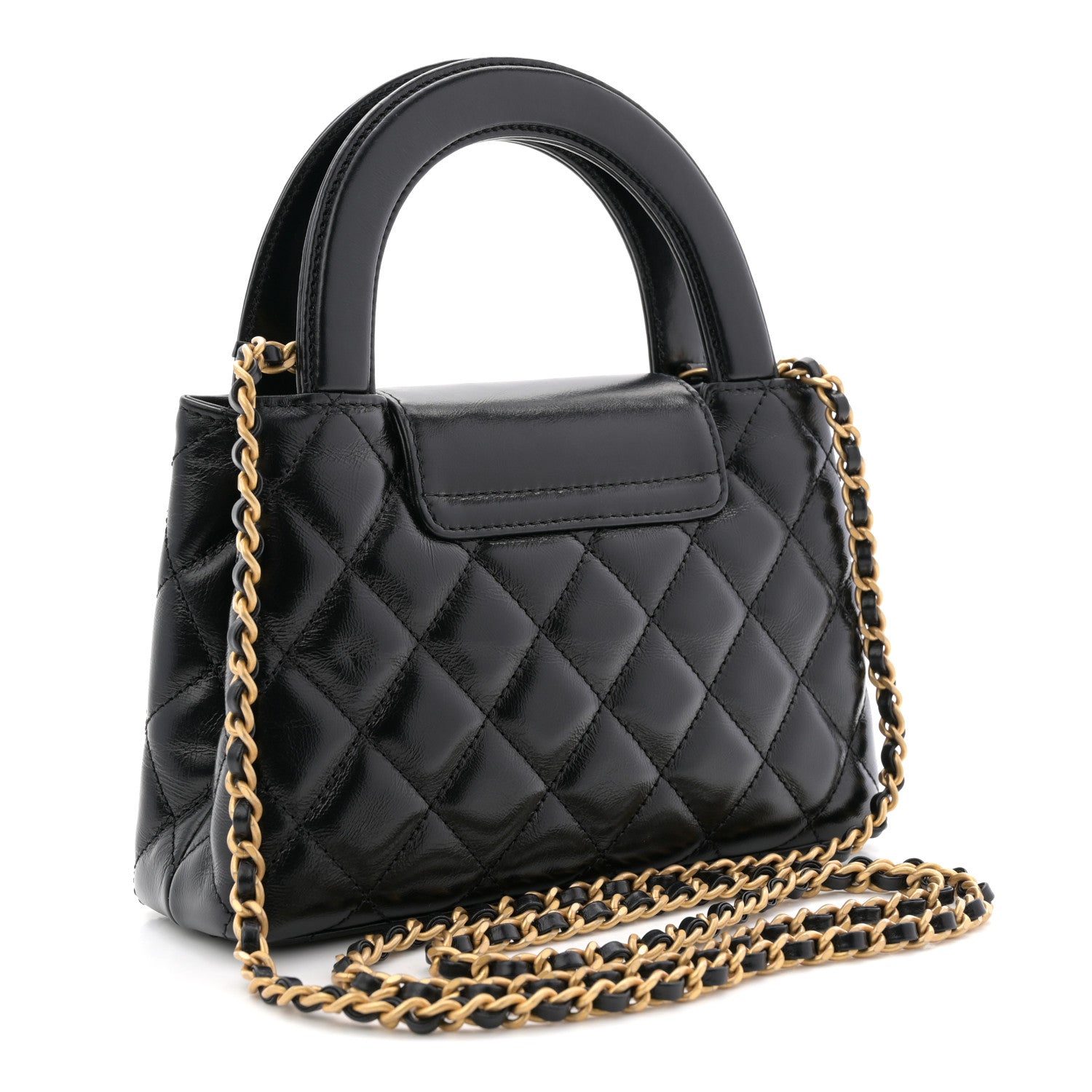 Chanel Shiny Aged Calfskin Quilted Nano Kelly Shopper Black 3 of 11