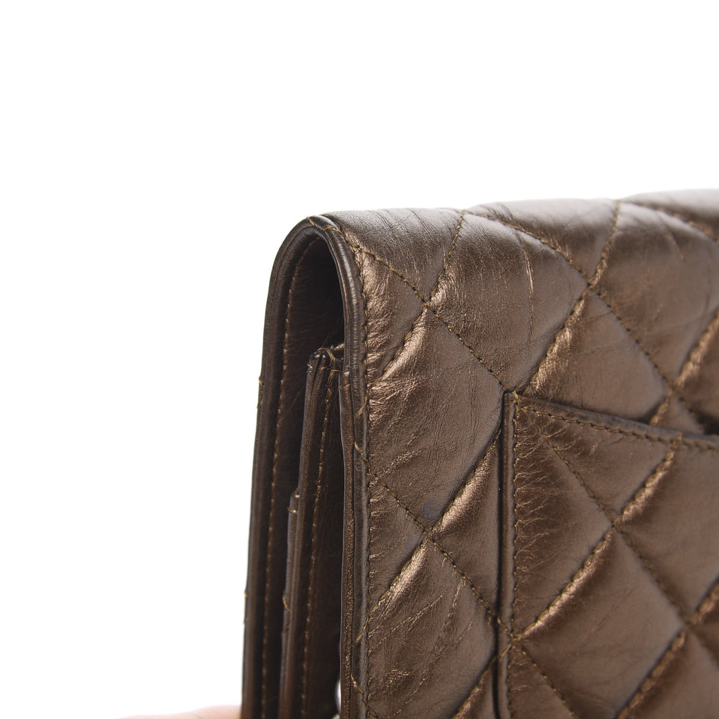 Metallic Aged Calfskin Quilted Reissue Wallet On Chain WOC Bronze