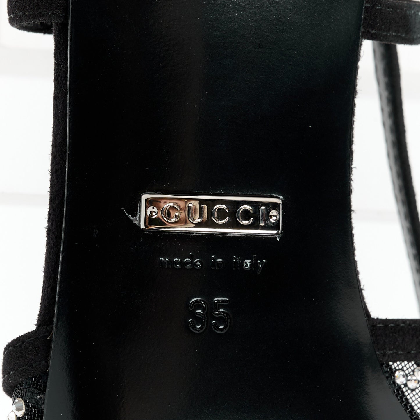 Tela Retino Kid Scamosciato Crystal GG Monogram Square G 35mm Slingback Pumps 35 Black
