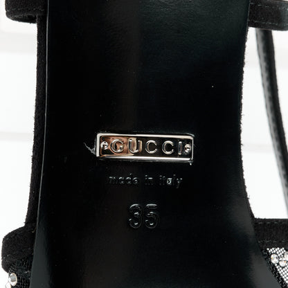 Gucci Tela Retino Kid Scamosciato Crystal GG Monogram Square G 35mm Slingback Pumps 35 Black 7 of 9