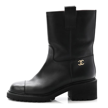 Chanel Calfskin CC Ankle Boots 37 Black 1 of 14