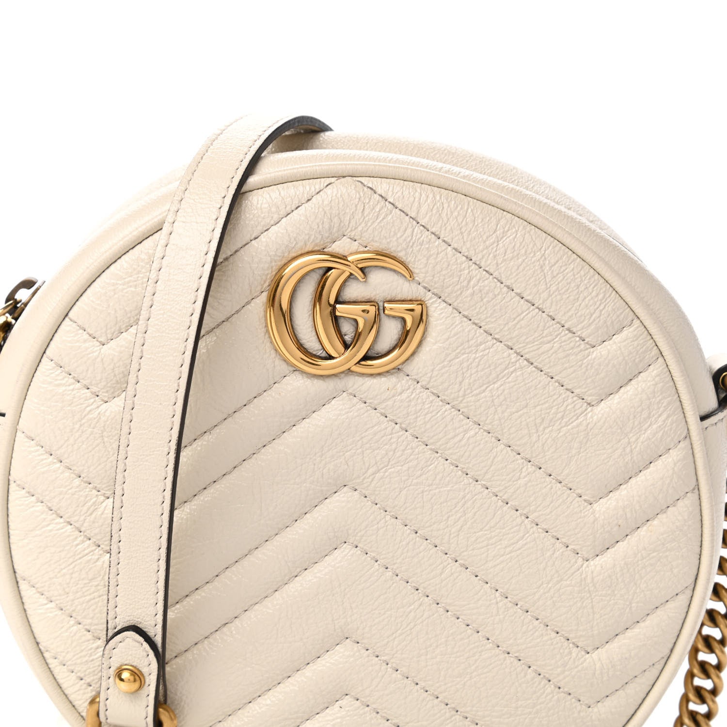 Gucci Calfskin Matelasse Mini GG Marmont Round Shoulder Bag White 10 of 11