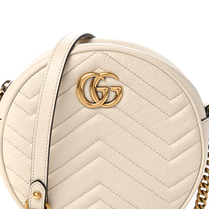 Gucci Calfskin Matelasse Mini GG Marmont Round Shoulder Bag White 10 of 11