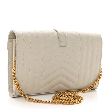 Saint Laurent Grain De Poudre Mixed Matelasse Triquilt Monogram Chain Wallet Crema Soft 3 of 10
