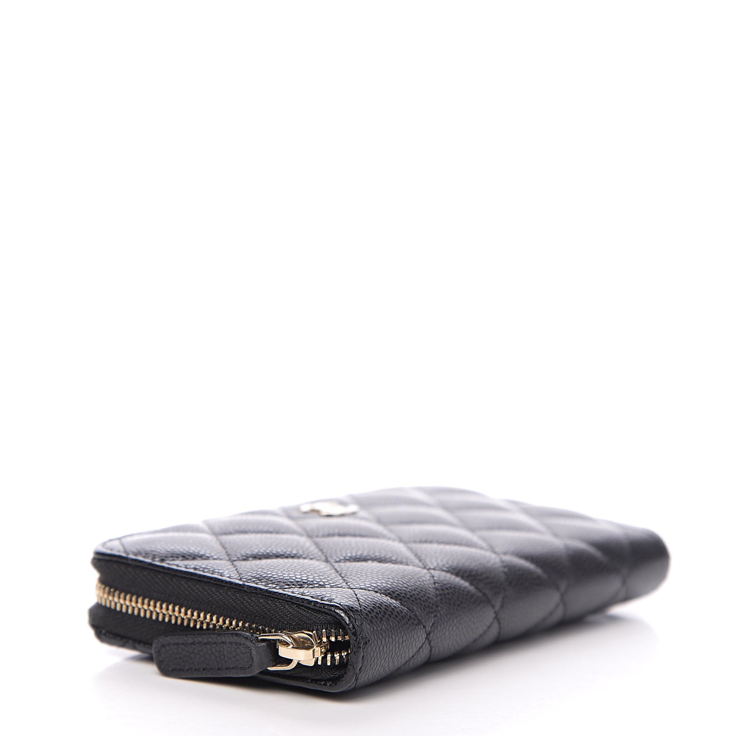 Caviar Quilted Small Zip Around Wallet Black