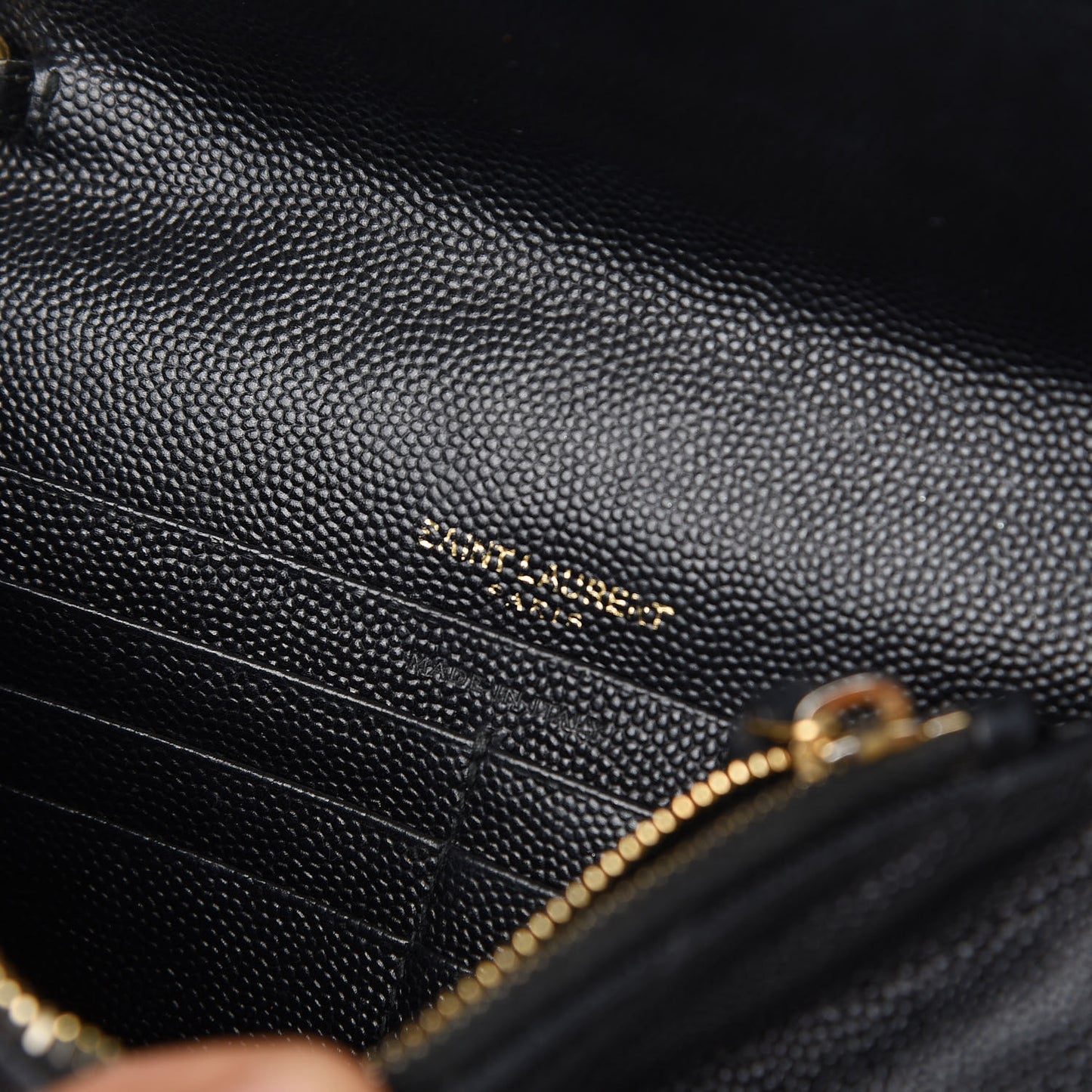Grain De Poudre Matelasse Chevron Monogram Envelope Chain Wallet Black