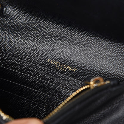 Saint Laurent Grain De Poudre Matelasse Chevron Monogram Envelope Chain Wallet Black 10 of 11