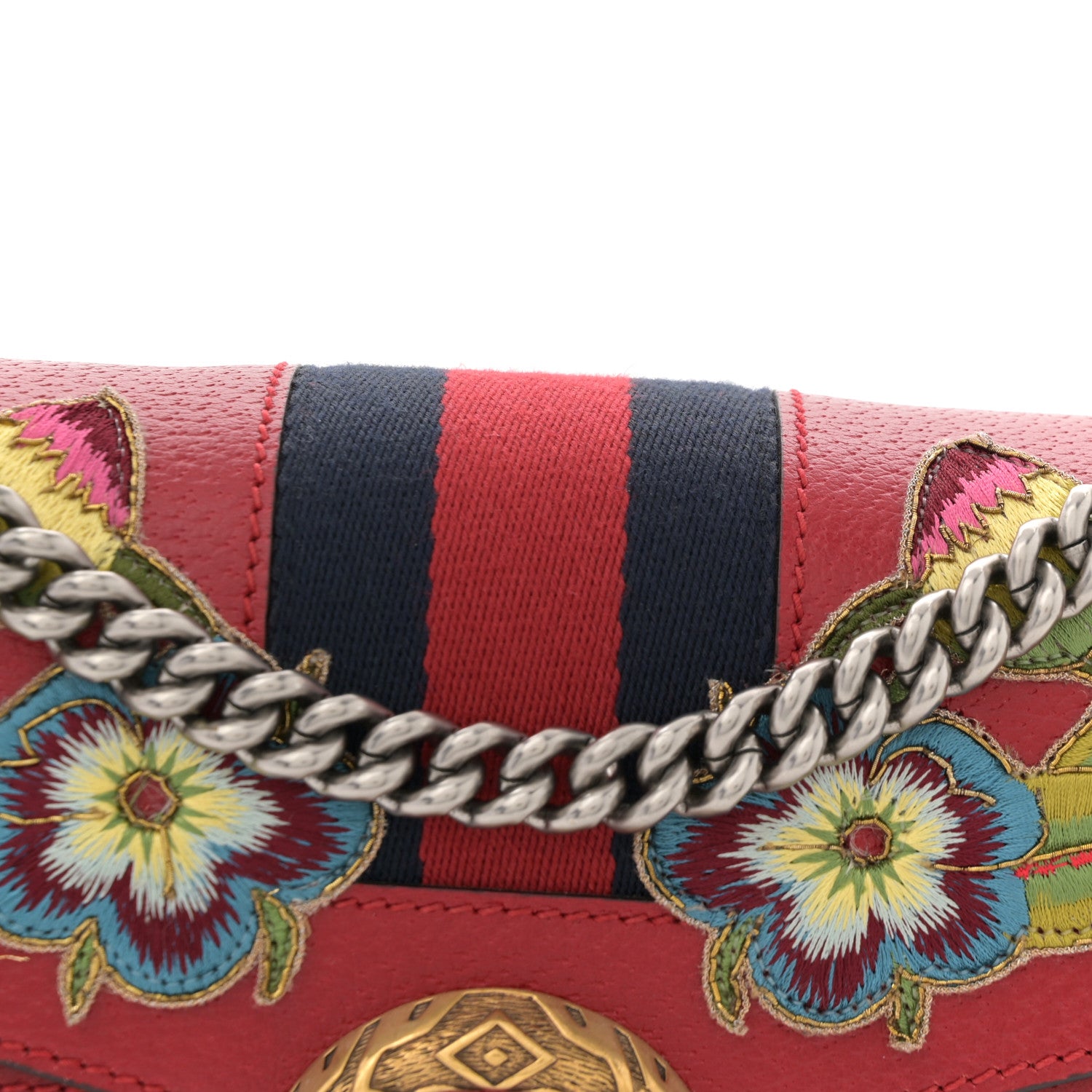 Gucci Calfskin Web Floral Embroidered Small Dionysus Shoulder Bag