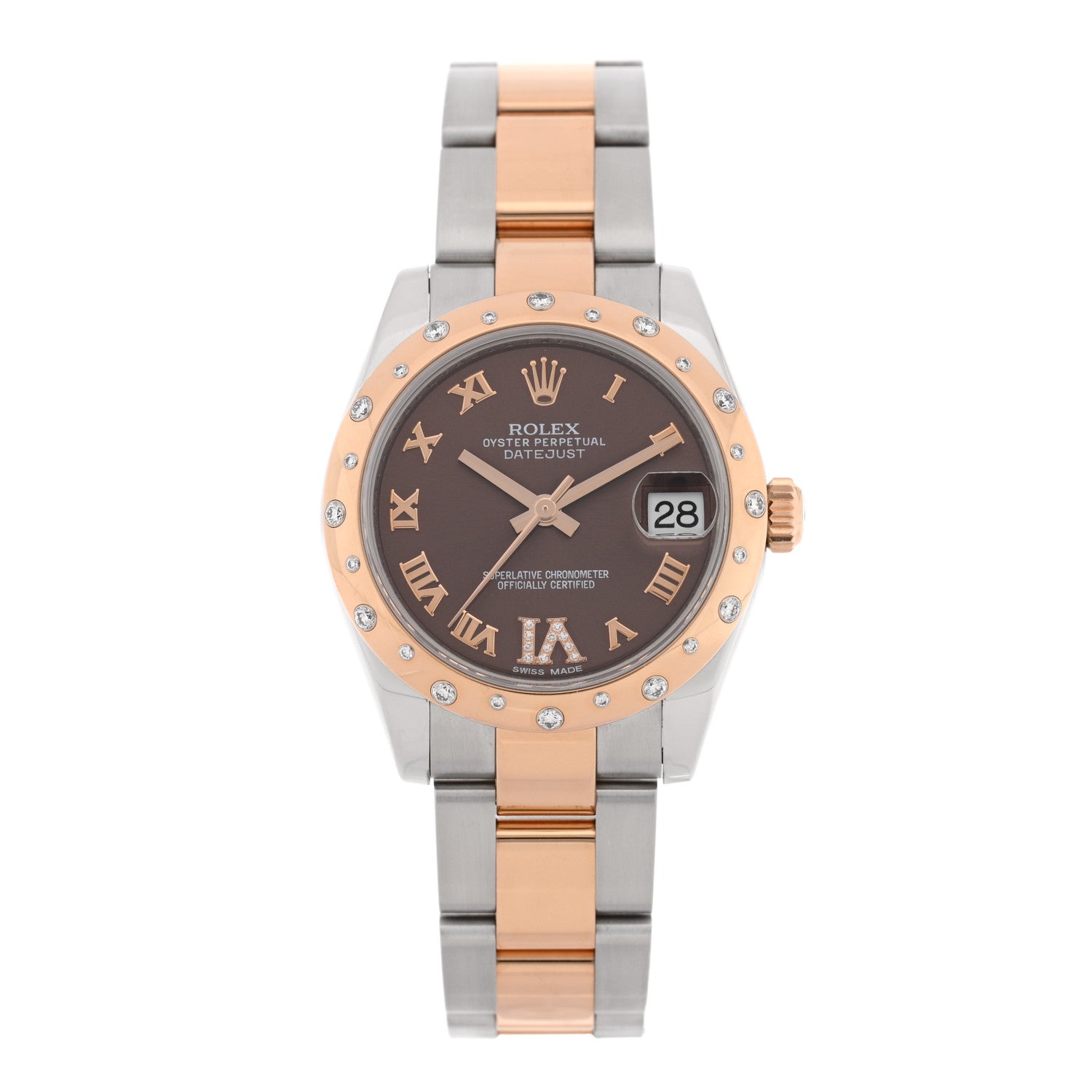 Rolex Stainless Steel 18K Everose Gold Diamond 31mm Oyster Perpetual Datejust Watch Chocolate Roman 178341 1 of 5