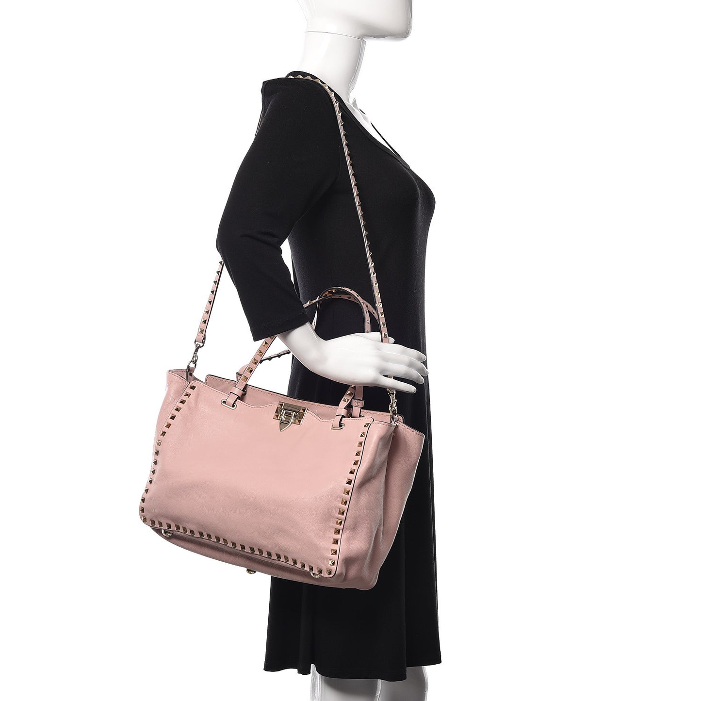 Vitello Medium Rockstud Tote Rose