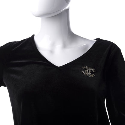 Chanel Lambskin Crystal Vintage Allure CC Chain Brooch Black Gold 2 of 5