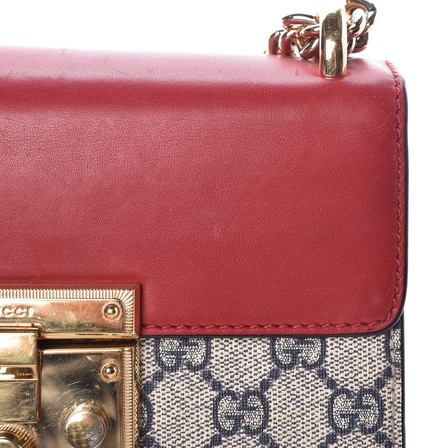 GG Supreme Monogram Moon Calfskin Small Padlock Shoulder Bag Beige Blue Hibiscus Red Mystic White