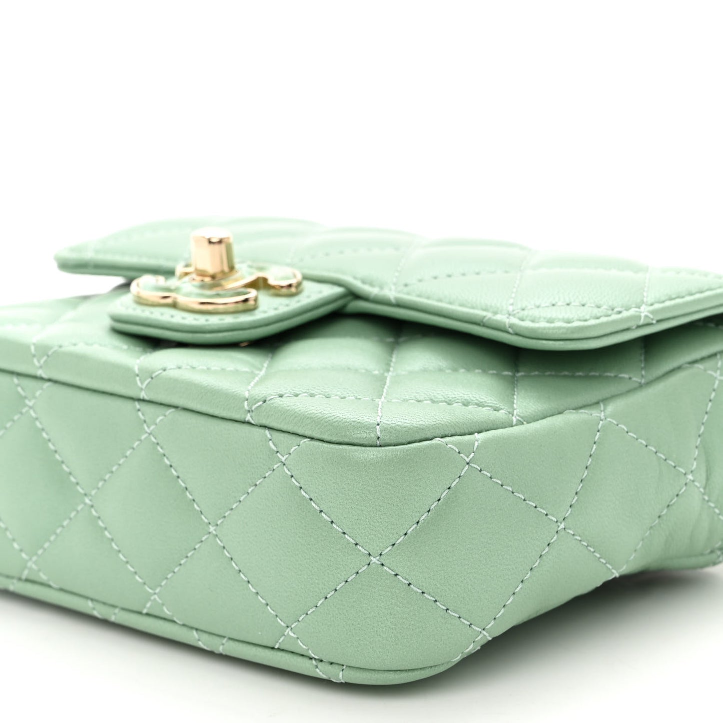 Lambskin Resin Quilted Mini Heart Square Flap Light Green