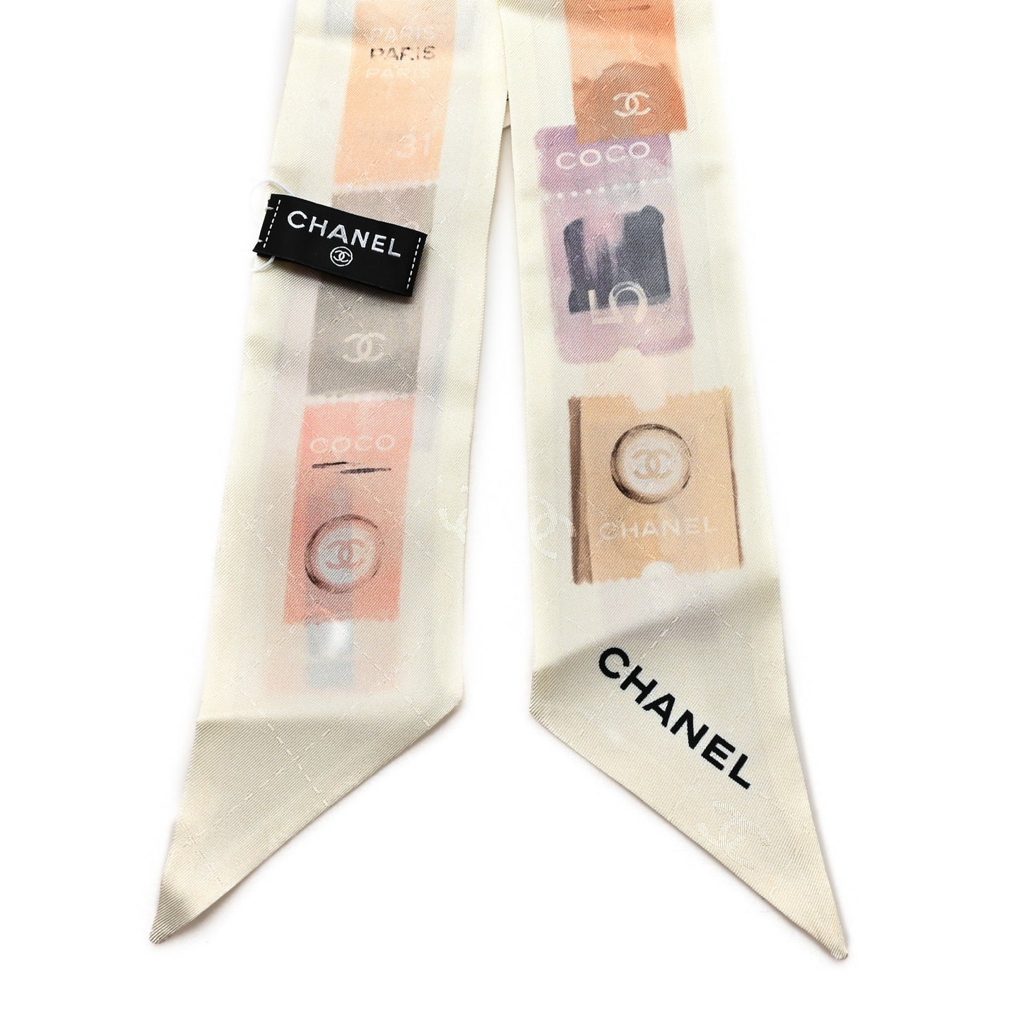 Silk Stamps Slim Bandeau Scarf Ivory Multicolor