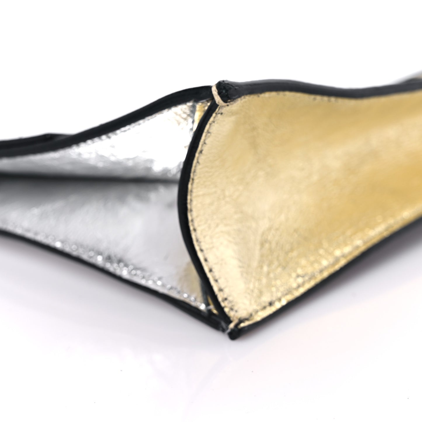 Metallic Lambskin Lunch Bag Clutch Silver Gold