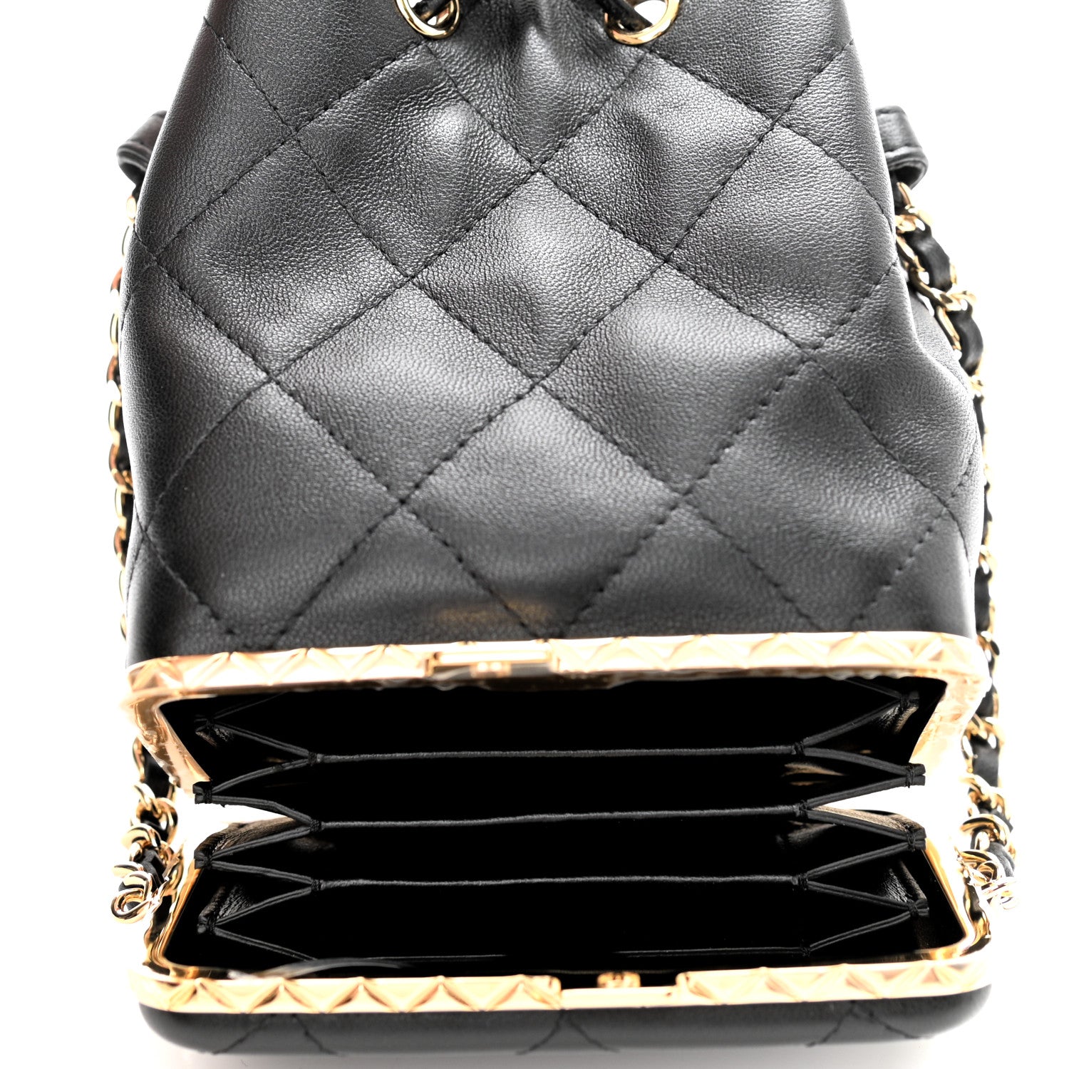 Chanel Metal Lambskin Quilted Small Chain Bucket Bag Black 6 of 12