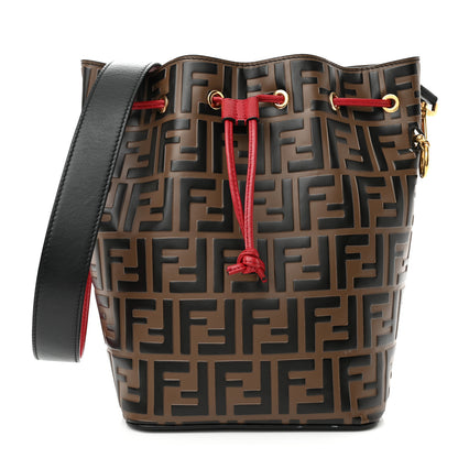 Fendi Vitello Grace F is Fendi Bi-Color FF 1974 Embossed Grande Mon Tresor Bucket Bag Maya Black Fragola 1 of 12