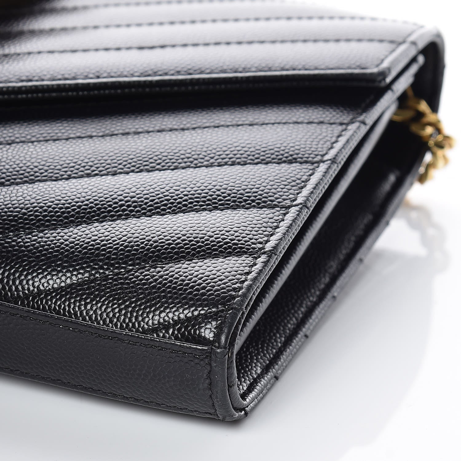 Saint Laurent Grain De Poudre Matelasse Chevron Monogram Chain Wallet Black 8 of 8