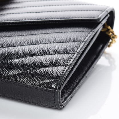 Saint Laurent Grain De Poudre Matelasse Chevron Monogram Chain Wallet Black 8 of 8