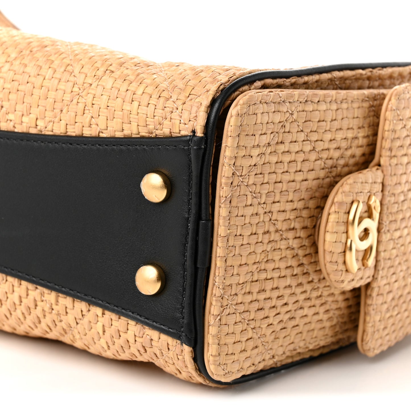 Braided Raffia Calfskin Quilted Mini Chanel 25 Handbag Beige Black