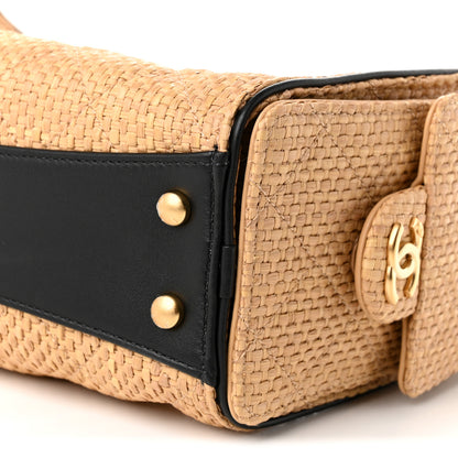 Chanel Braided Raffia Calfskin Quilted Mini Chanel 25 Handbag Beige Black 10 of 10