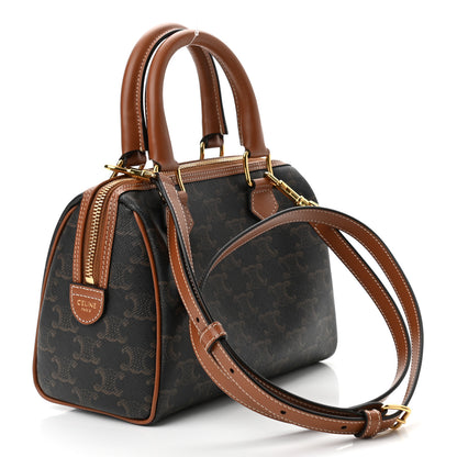 Celine Triomphe Canvas Calfskin Small Boston Bag Tan 3 of 9