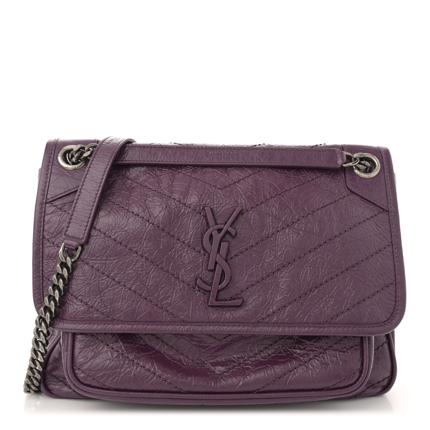 Saint Laurent Crinkled Calfskin Matelasse Monogram Medium Niki Chain Satchel Plum 1 of 10