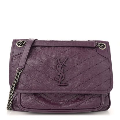 Saint Laurent Crinkled Calfskin Matelasse Monogram Medium Niki Chain Satchel Plum 1 of 10