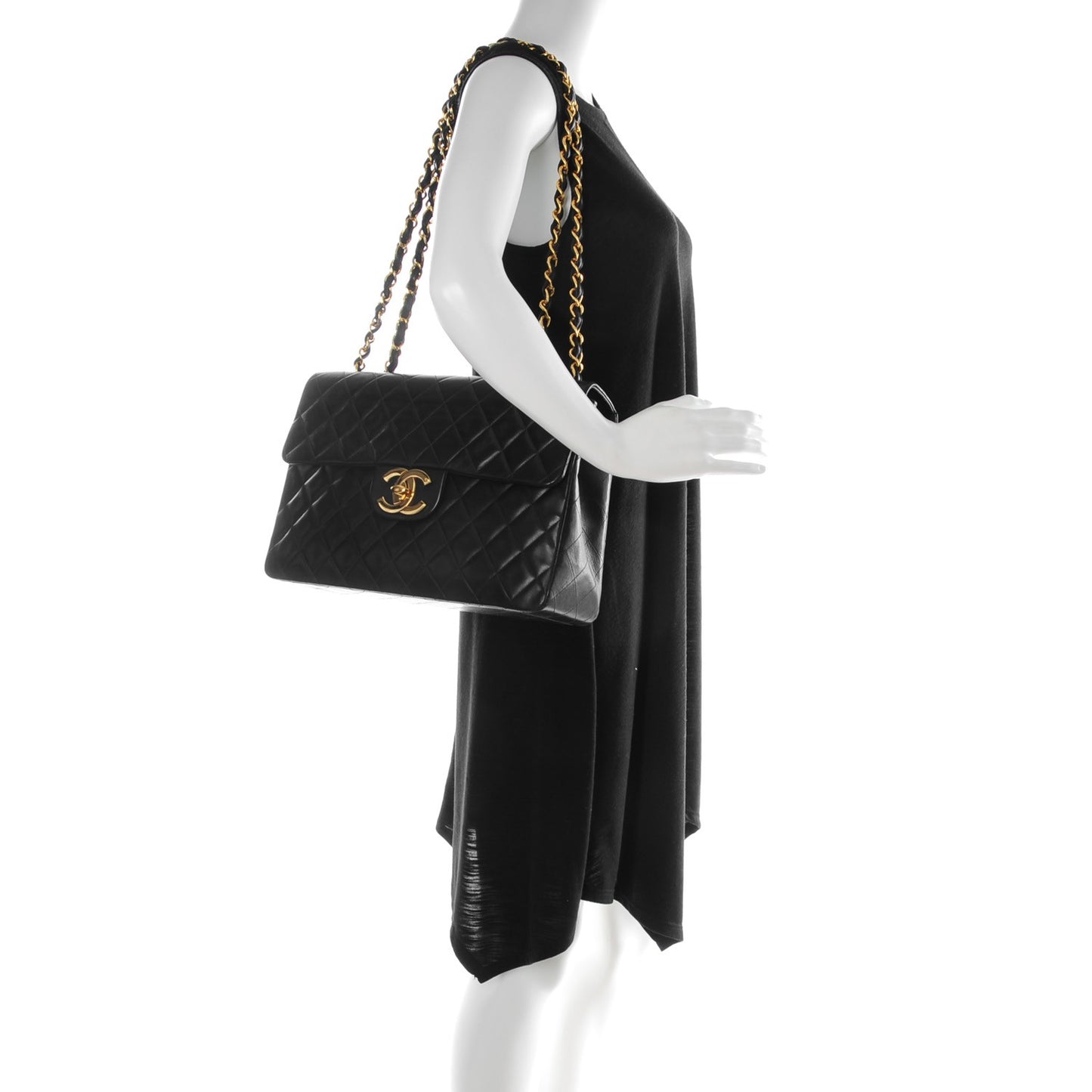 Lambskin Quilted XL Jumbo Single Flap Black