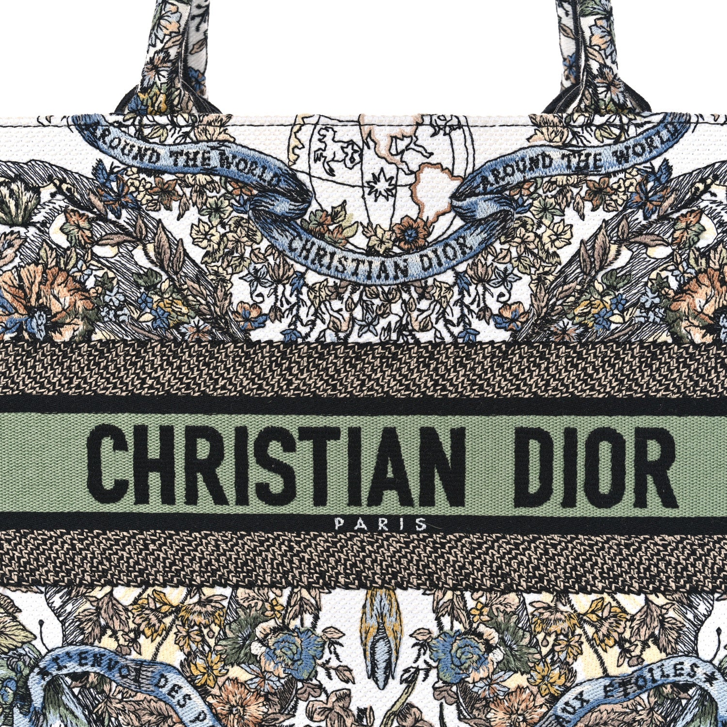 Christian Dior Canvas Embroidered Medium Around The World Book Tote White Multicolor 8 of 11