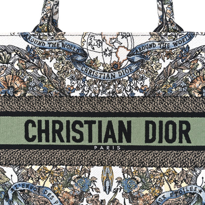 Christian Dior Canvas Embroidered Medium Around The World Book Tote White Multicolor 8 of 11