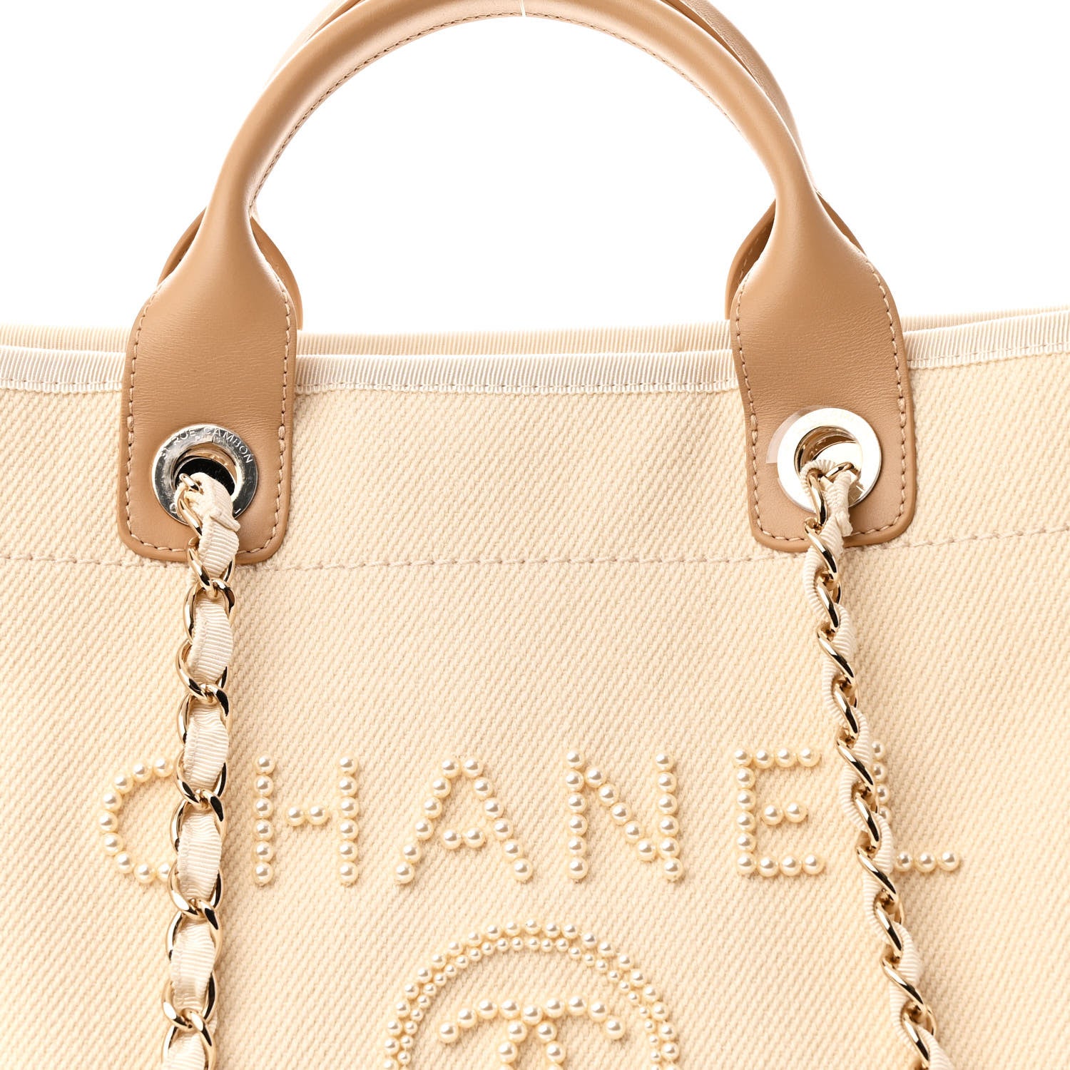 Chanel Canvas Pearl Medium Deauville Tote Ecru Beige 8 of 10