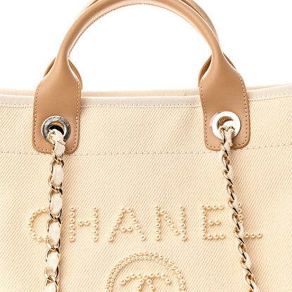 Chanel Canvas Pearl Medium Deauville Tote Ecru Beige 8 of 10