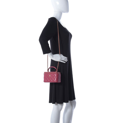 Chanel Lambskin Quilted Small Top Handle Vanity Case With Chain Dark Pink 2 of 9